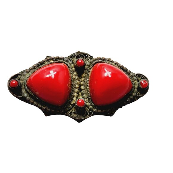 Vintage Czech Glass and Brass Brooch (A1526) - Picture 1 of 4